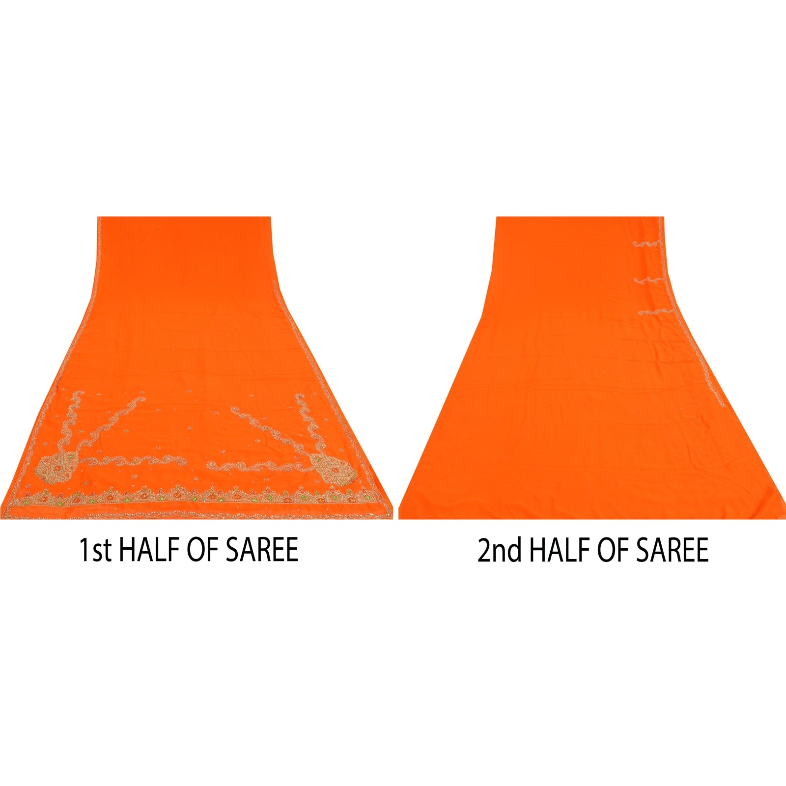 Sanskriti Vintage Orange Sarees Georgette Hand Beaded Craft Fabric Premium Sari