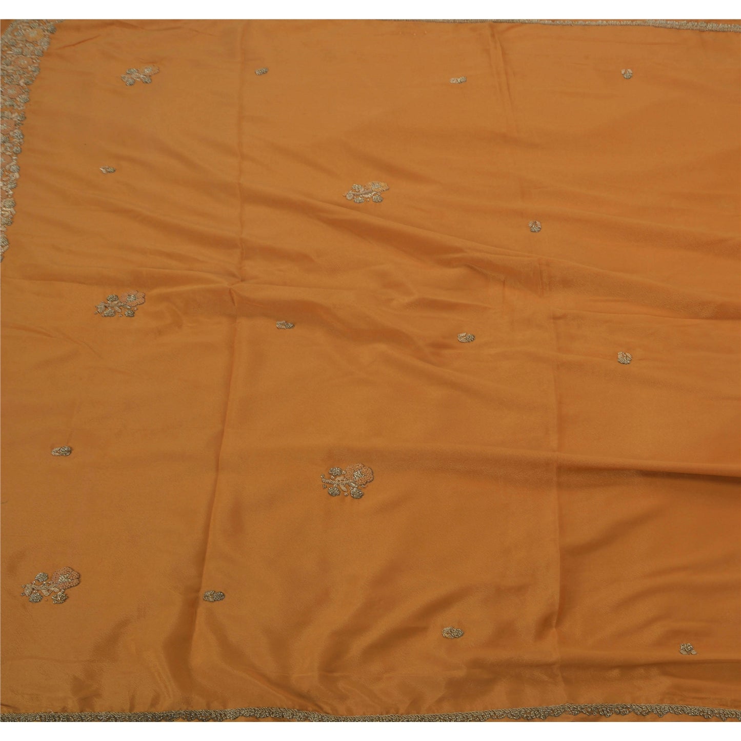 Sanskriti Vintage Indian Saree Art Silk Hand Embroidery Orange Sustainable Fabric Zari Sari