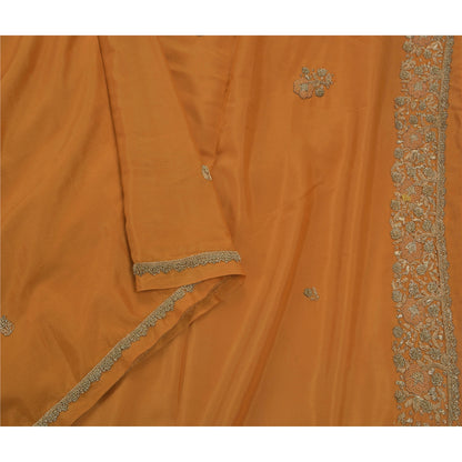 Sanskriti Vintage Indian Saree Art Silk Hand Embroidery Orange Sustainable Fabric Zari Sari