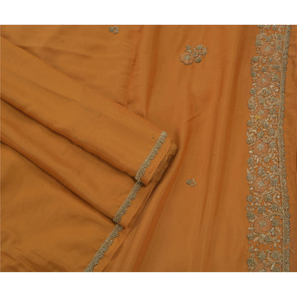 Sanskriti Vintage Indian Saree Art Silk Hand Embroidery Orange Sustainable Fabric Zari Sari