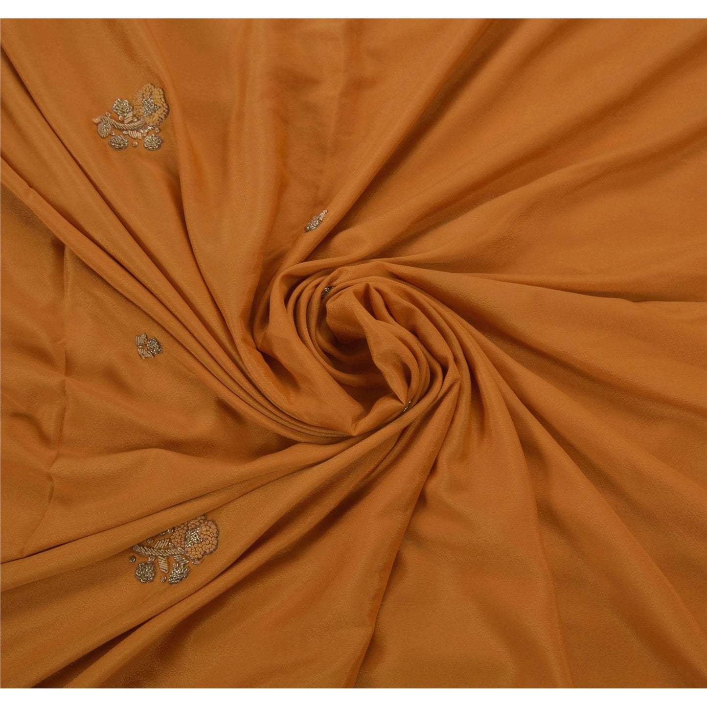 Sanskriti Vintage Indian Saree Art Silk Hand Embroidery Orange Sustainable Fabric Zari Sari