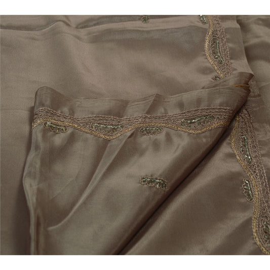 Sanskriti Vintage Indian Saree Art Silk Hand Beaded Craft Grey Sustainable Fabric Zari Sari