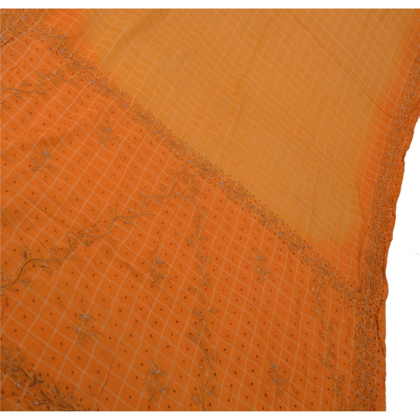Sanskriti Vintage Peach Sarees 100% Pure Silk Hand Embroidered Fabric Sari
