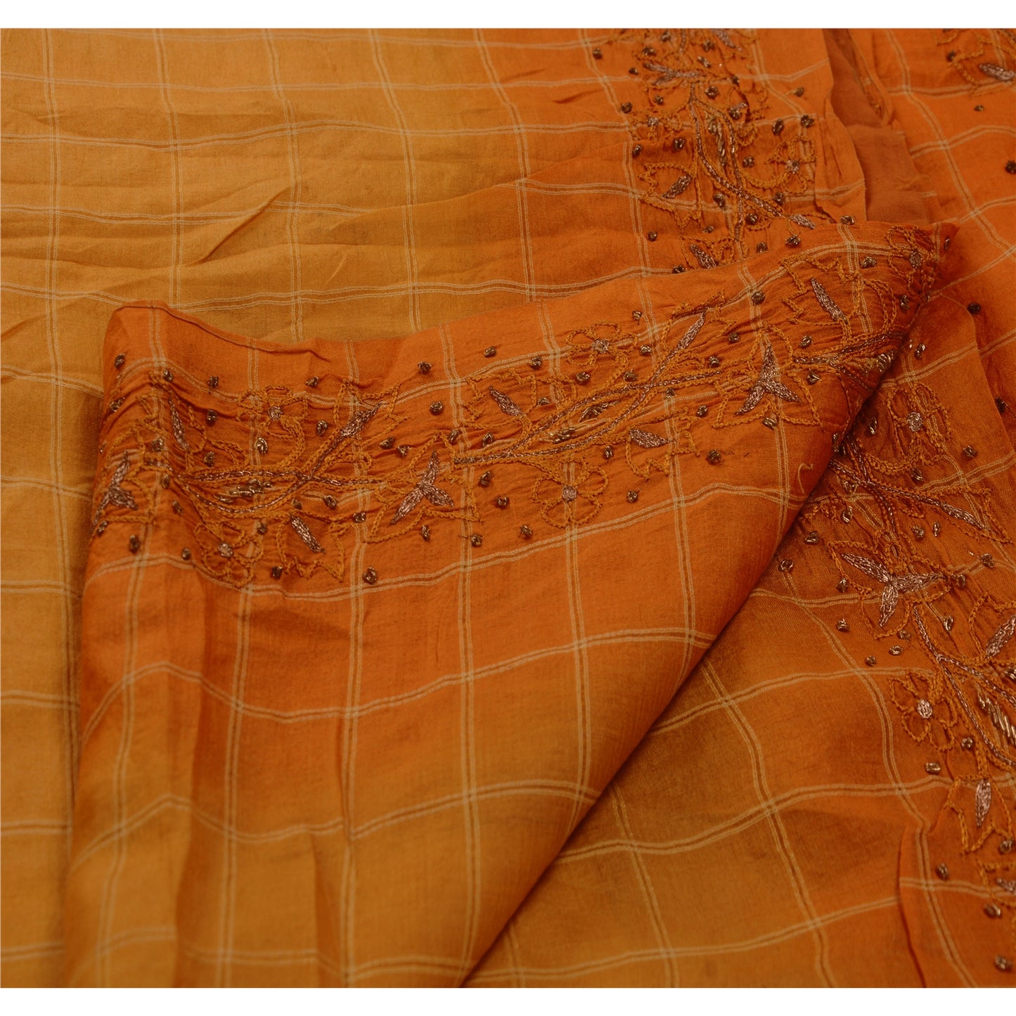 Sanskriti Vintage Peach Sarees 100% Pure Silk Hand Embroidered Fabric Sari