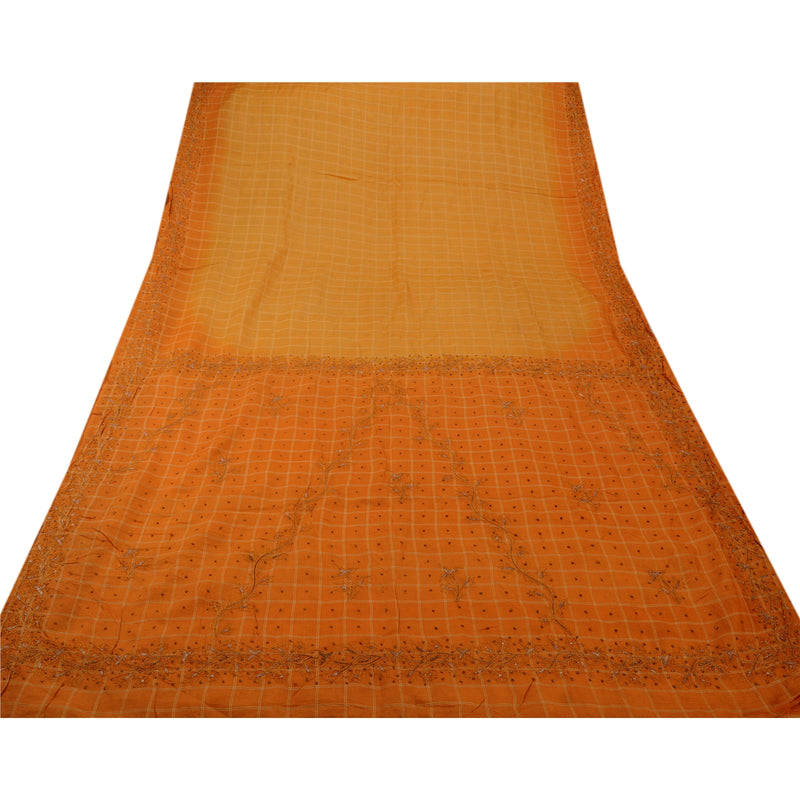 Sanskriti Vintage Peach Sarees 100% Pure Silk Hand Embroidered Fabric Sari