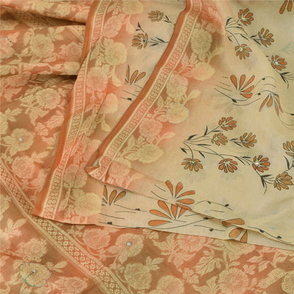 Sanskriti Vintage Peach Sarees Pure Silk Hand Beaded Woven Premium Sari Fabric