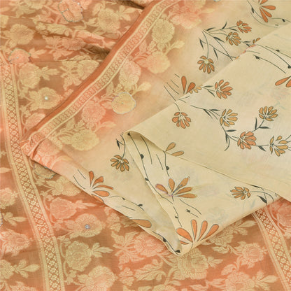 Sanskriti Vintage Peach Sarees Pure Silk Hand Beaded Woven Premium Sari Fabric