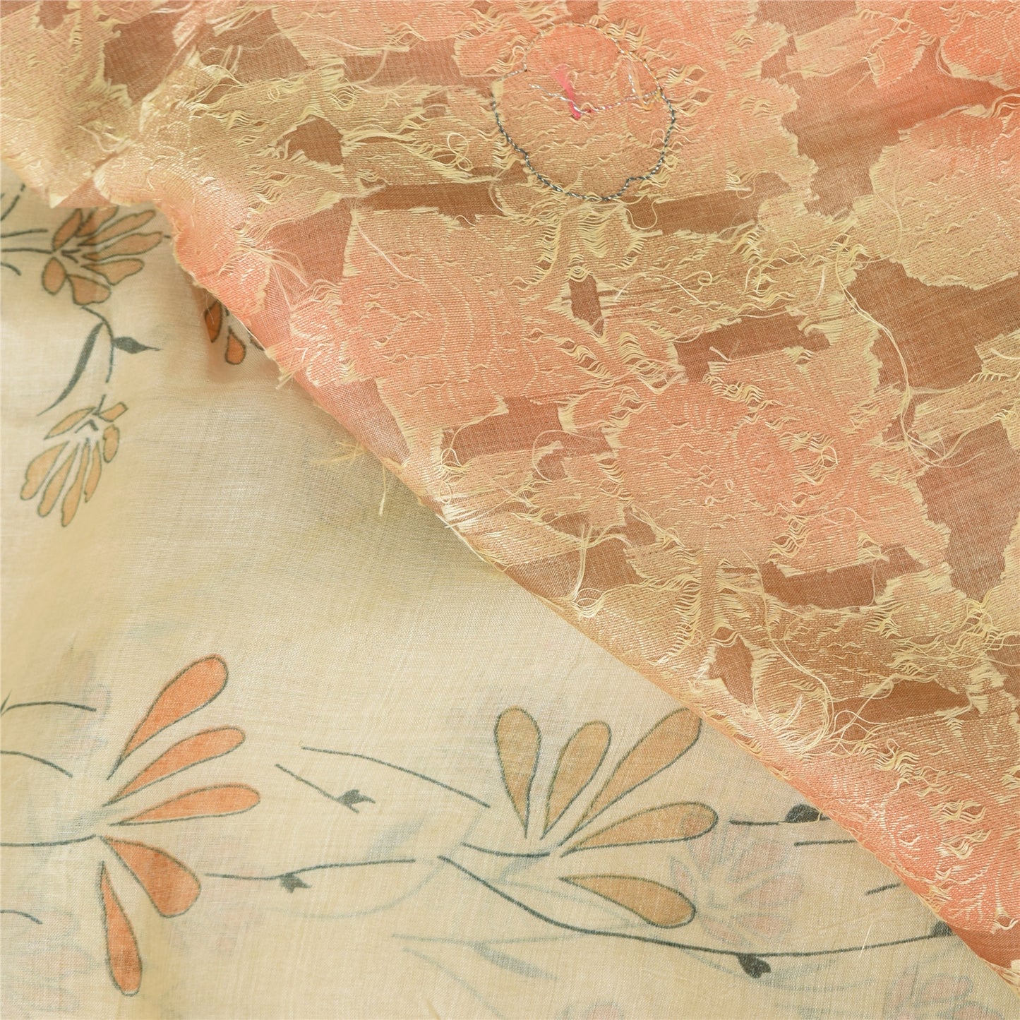 Sanskriti Vintage Peach Sarees Pure Silk Hand Beaded Woven Premium Sari Fabric