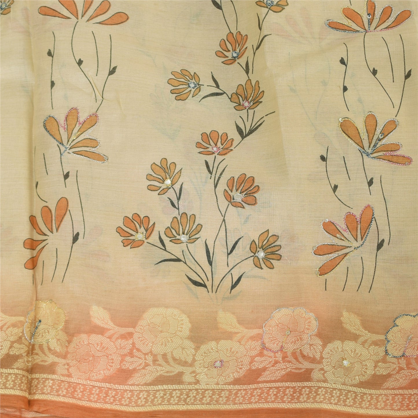 Sanskriti Vintage Peach Sarees Pure Silk Hand Beaded Woven Premium Sari Fabric