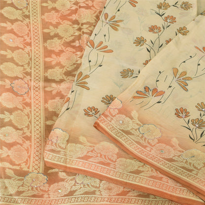 Sanskriti Vintage Peach Sarees Pure Silk Hand Beaded Woven Premium Sari Fabric