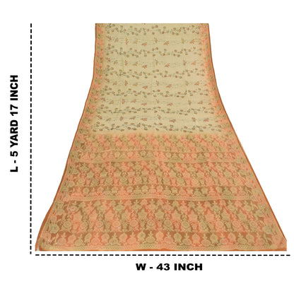 Sanskriti Vintage Peach Sarees Pure Silk Hand Beaded Woven Premium Sari Fabric