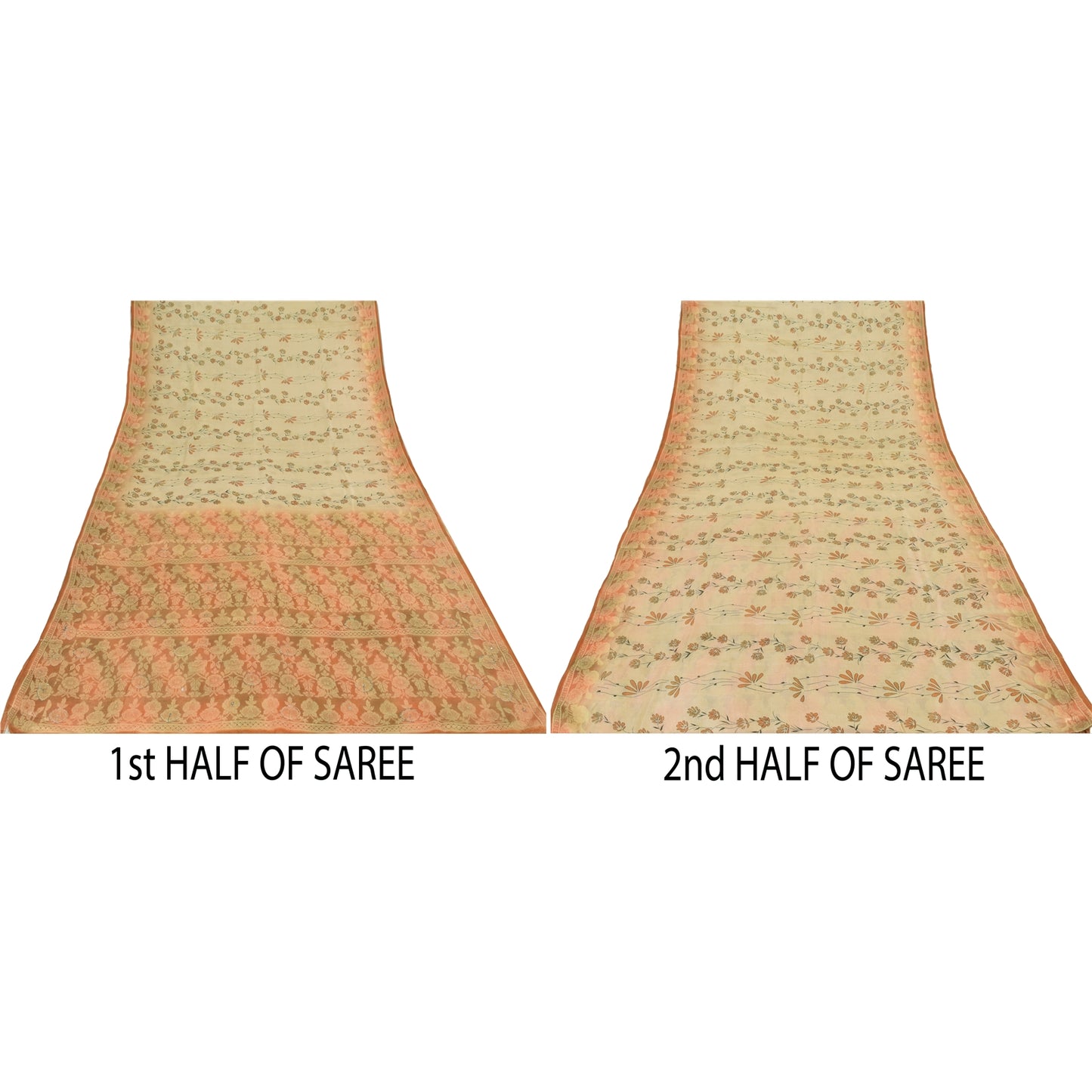 Sanskriti Vintage Peach Sarees Pure Silk Hand Beaded Woven Premium Sari Fabric