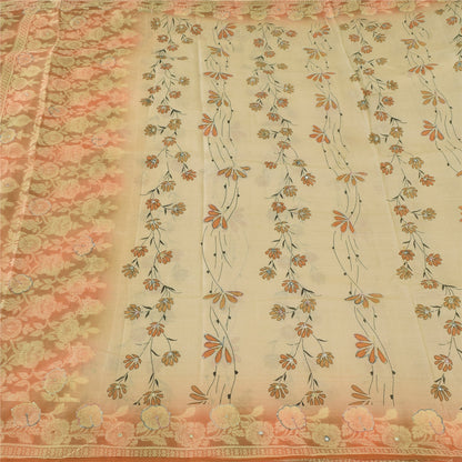 Sanskriti Vintage Peach Sarees Pure Silk Hand Beaded Woven Premium Sari Fabric