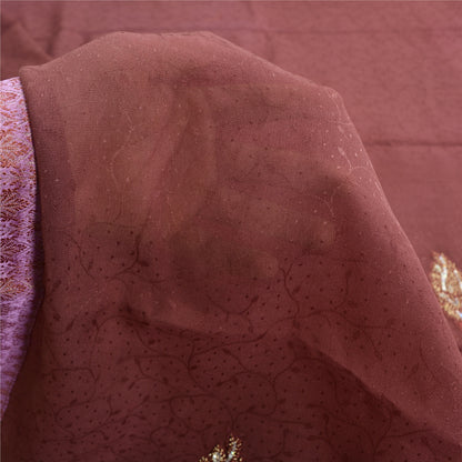 Sanskriti Vintage Purple Sarees Pure Georgette Hand Bead Thread Zari Fabric Sari