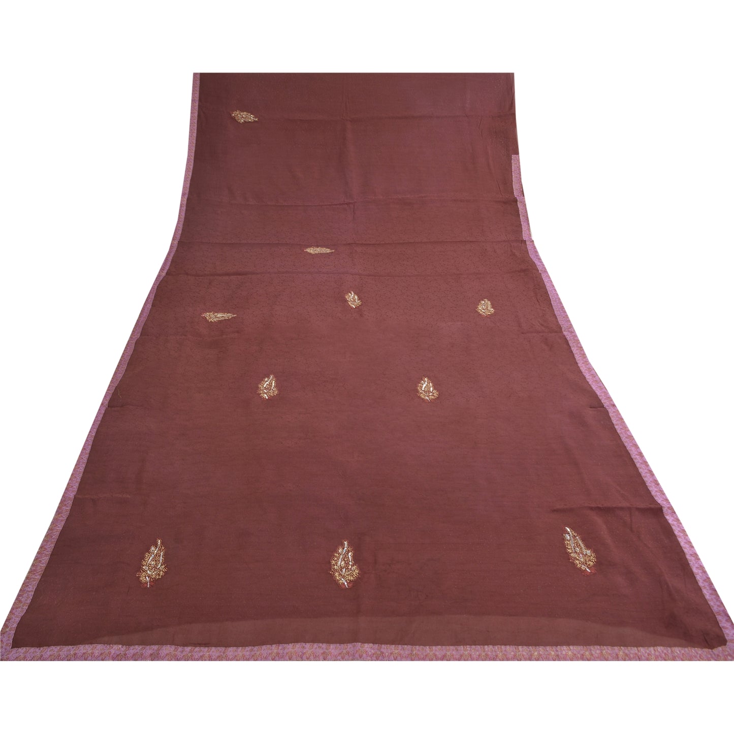 Sanskriti Vintage Purple Sarees Pure Georgette Hand Bead Thread Zari Fabric Sari