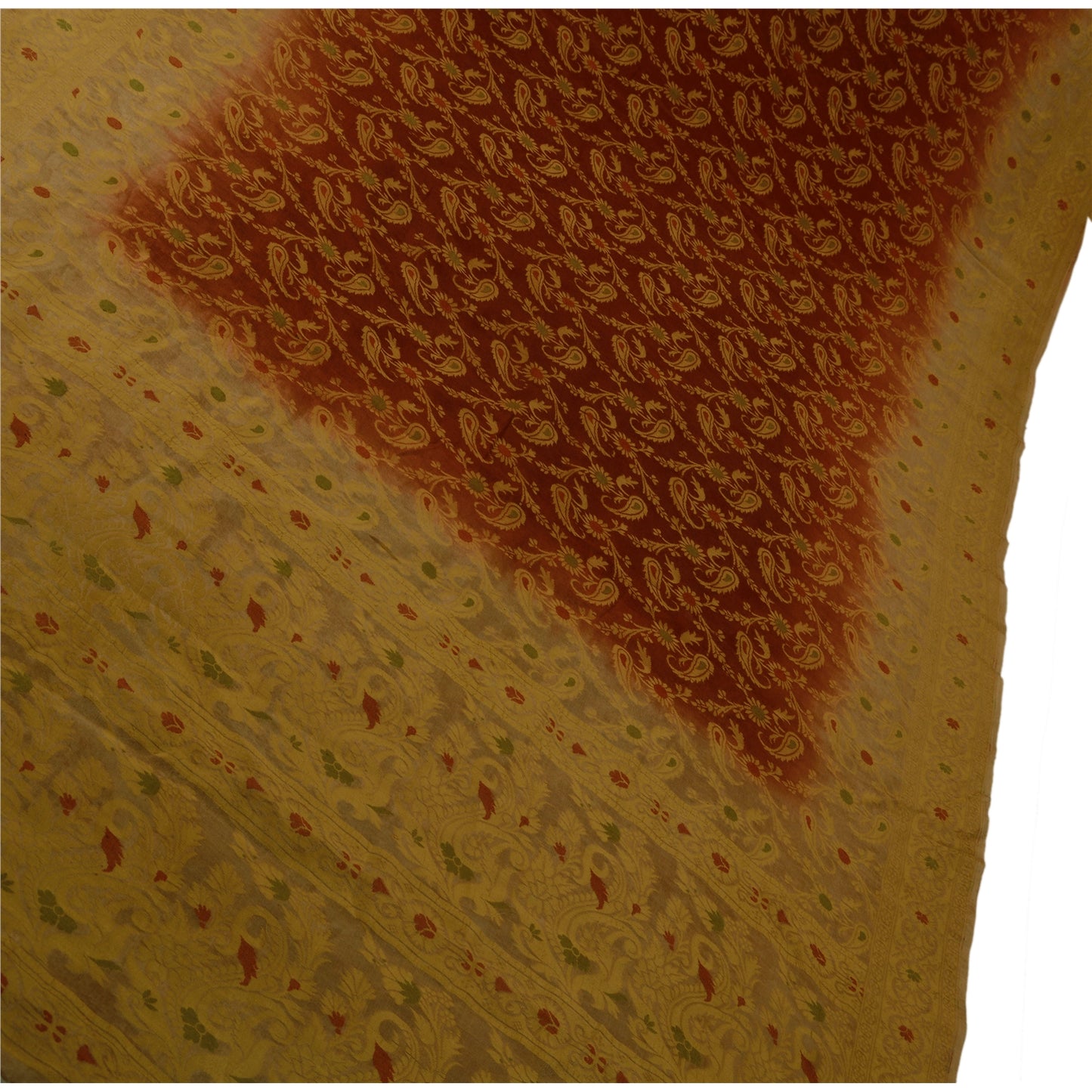 Sanskriti Vintage Sari 100% Pure Silk Brown Floral Woven Sarees Craft 5 Yard Fabric Add-Elegance to Table Linen, Curtains, or Cushions