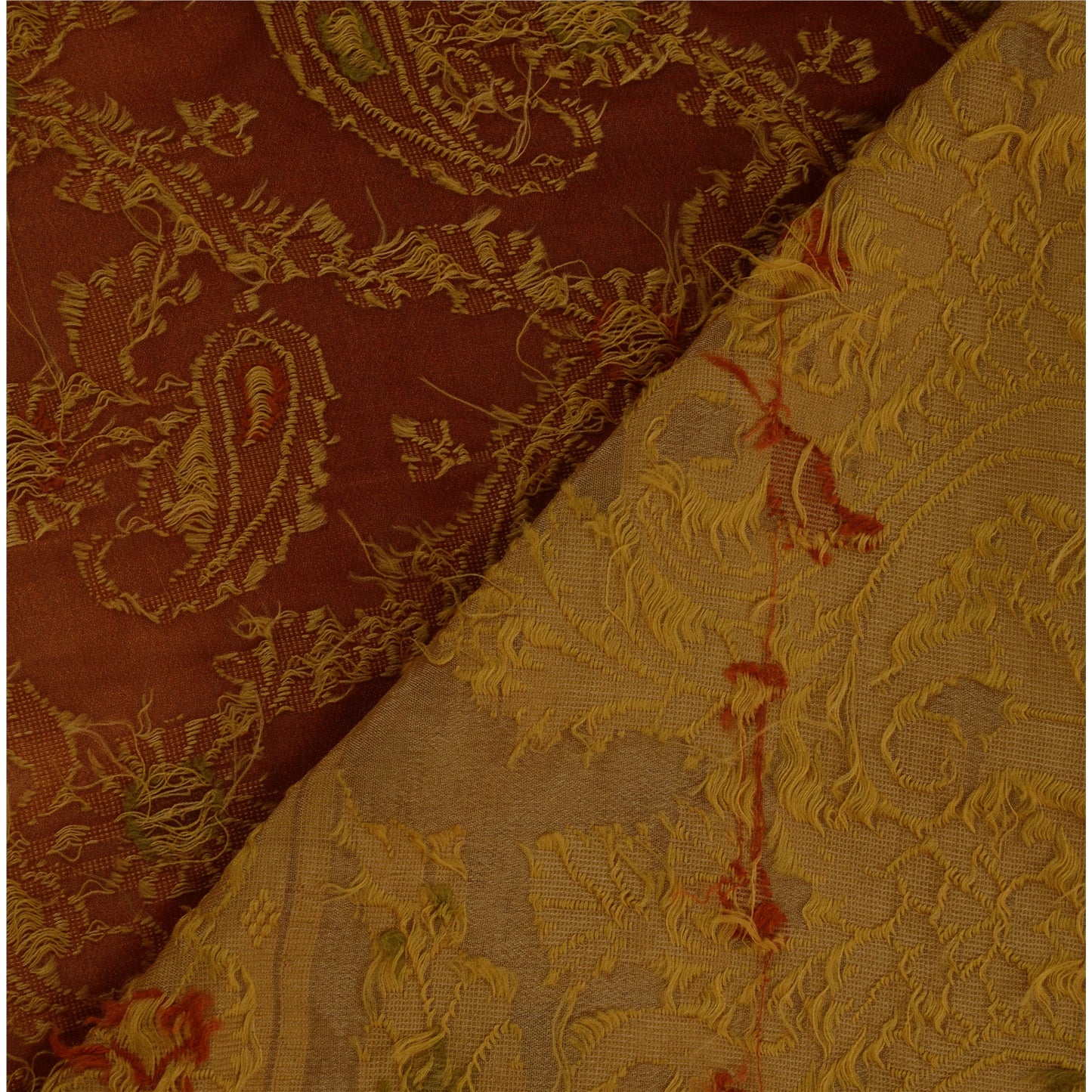 Sanskriti Vintage Sari 100% Pure Silk Brown Floral Woven Sarees Craft 5 Yard Fabric Add-Elegance to Table Linen, Curtains, or Cushions