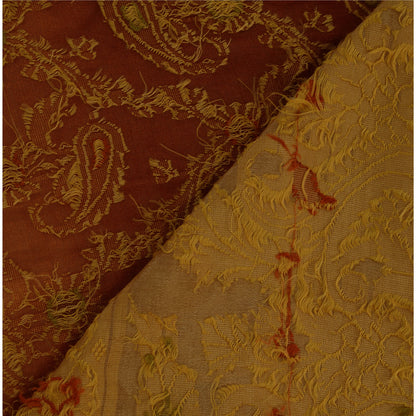 Sanskriti Vintage Sari 100% Pure Silk Brown Floral Woven Sarees Craft 5 Yard Fabric Add-Elegance to Table Linen, Curtains, or Cushions