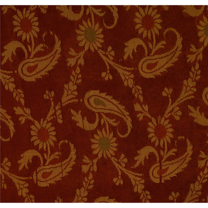 Sanskriti Vintage Sari 100% Pure Silk Brown Floral Woven Sarees Craft 5 Yard Fabric Add-Elegance to Table Linen, Curtains, or Cushions
