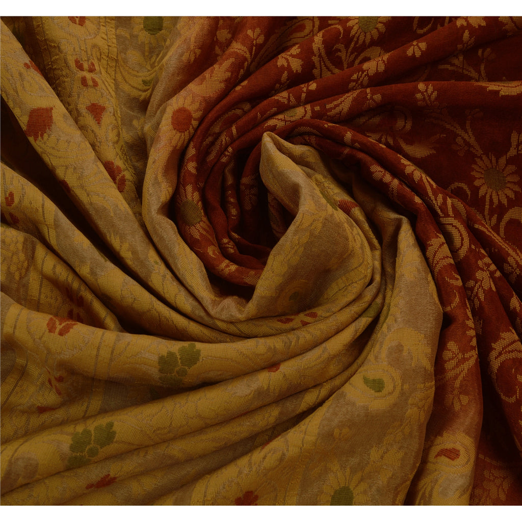 Sanskriti Vintage Sarees 100% Pure Silk Brown Woven Craft 5 Yard Fabric Sari