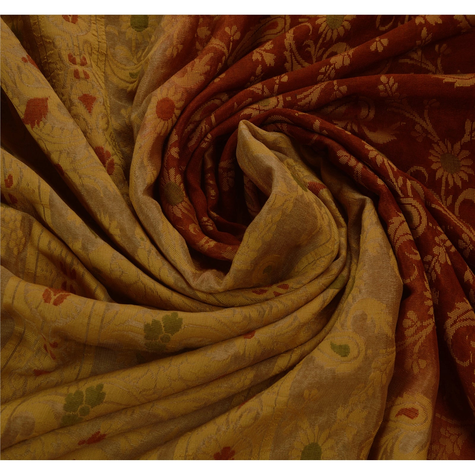 Sanskriti Vintage Sarees 100% Pure Silk Brown Woven Craft 5 Yard Fabric Sari