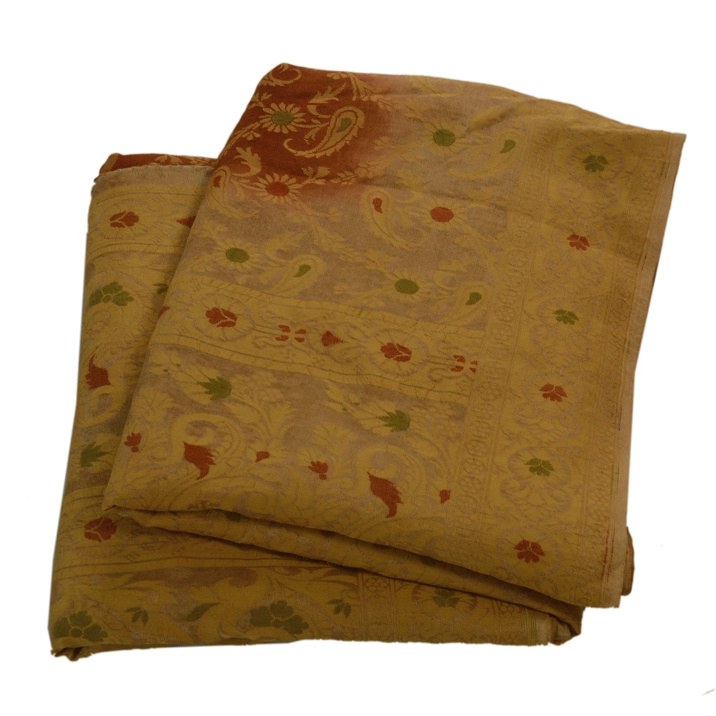 Sanskriti Vintage Sari 100% Pure Silk Brown Floral Woven Sarees Craft 5 Yard Fabric Add-Elegance to Table Linen, Curtains, or Cushions