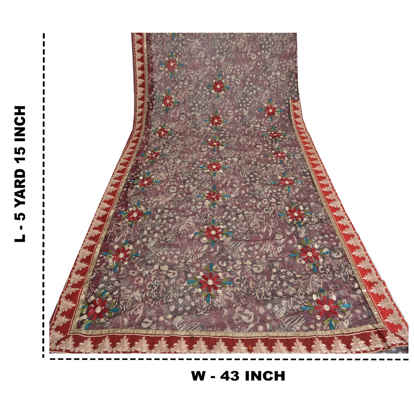 Sanskriti Vintage Purple Sarees Net Mesh Hand Embroidered Craft Fabric 5yrd Sari
