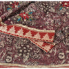 Sanskriti Vintage Purple Sarees Net Mesh Hand Embroidered Craft Fabric 5yrd Sari