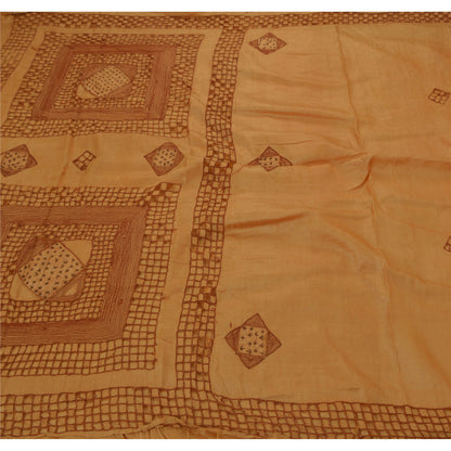 Sanskriti Vintage Brown Sarees 100% Pure Silk Hand Embroidered Craft Fabric Sari