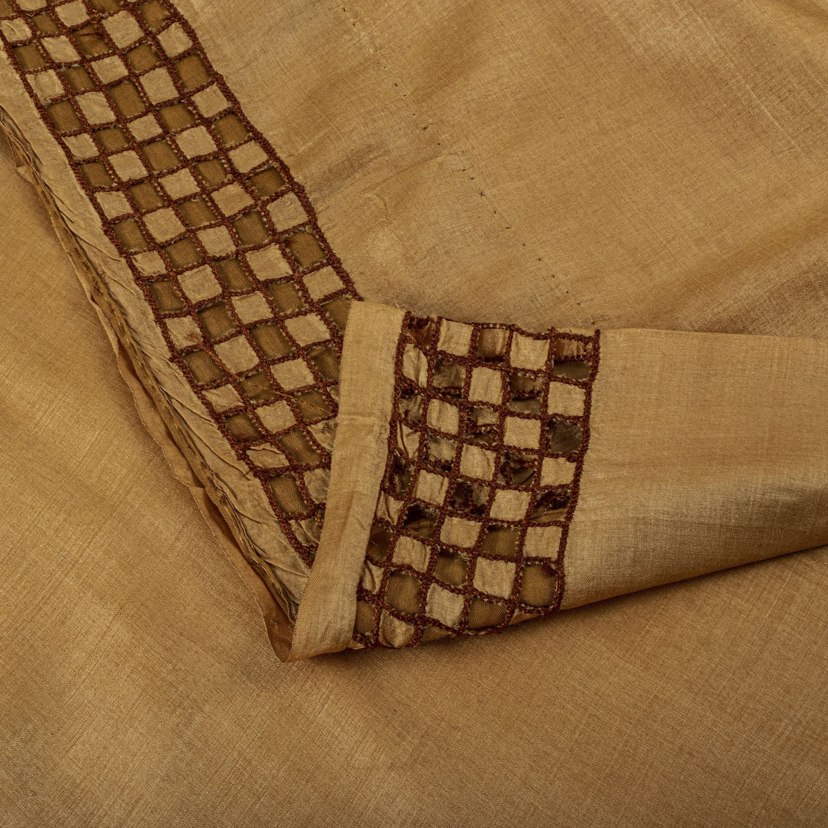 Sanskriti Vintage Hand Embroidered 100% Pure Silk Saree Beige Sari Craft Fabric