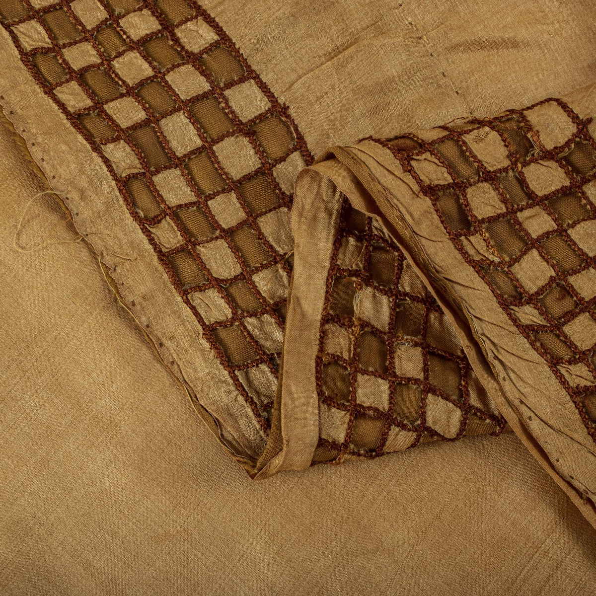 Sanskriti Vintage Hand Embroidered 100% Pure Silk Saree Beige Sari Craft Fabric