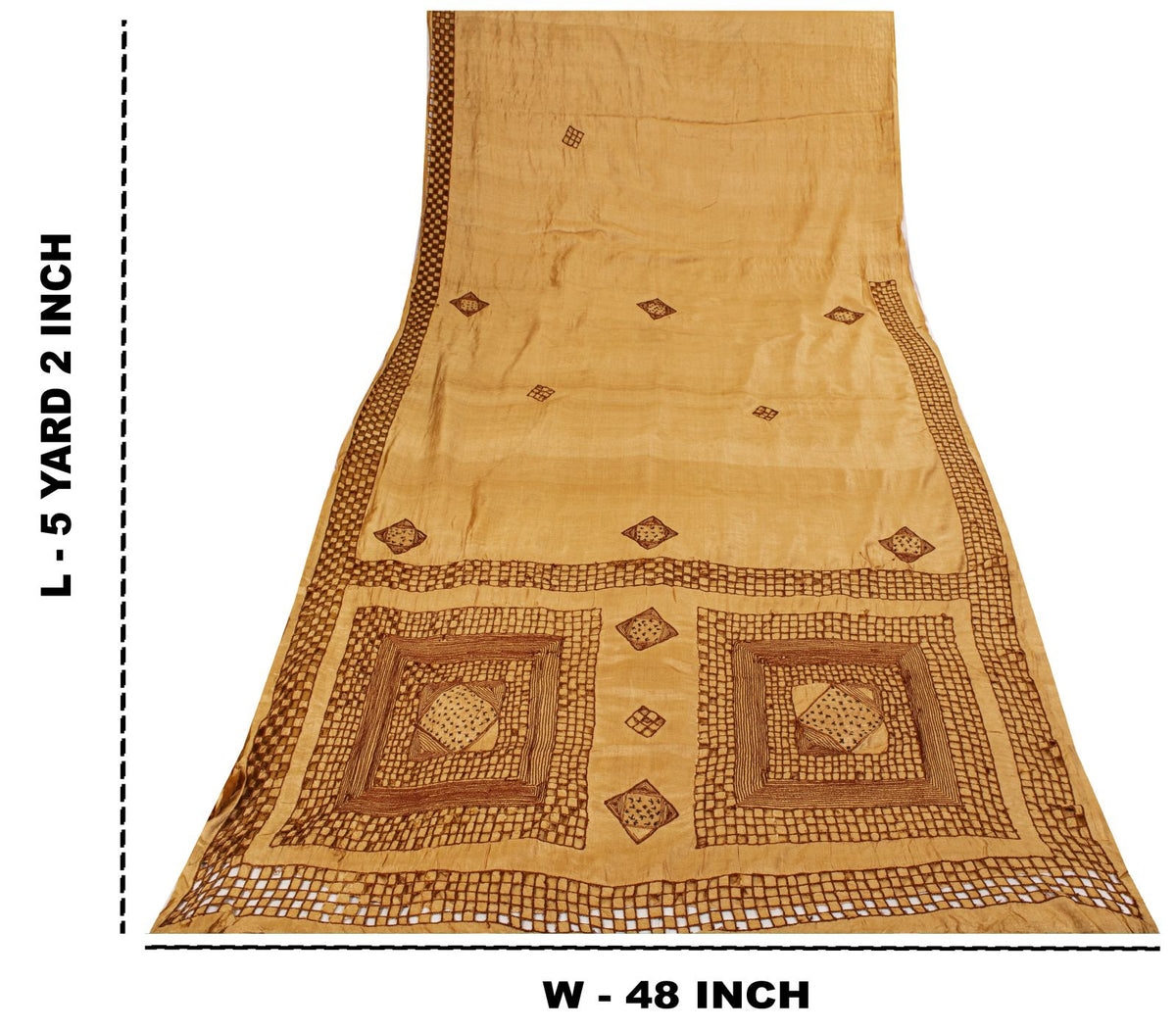Sanskriti Vintage Hand Embroidered 100% Pure Silk Saree Beige Sari Craft Fabric