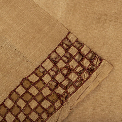 Sanskriti Vintage Hand Embroidered 100% Pure Silk Saree Beige Sari Craft Fabric