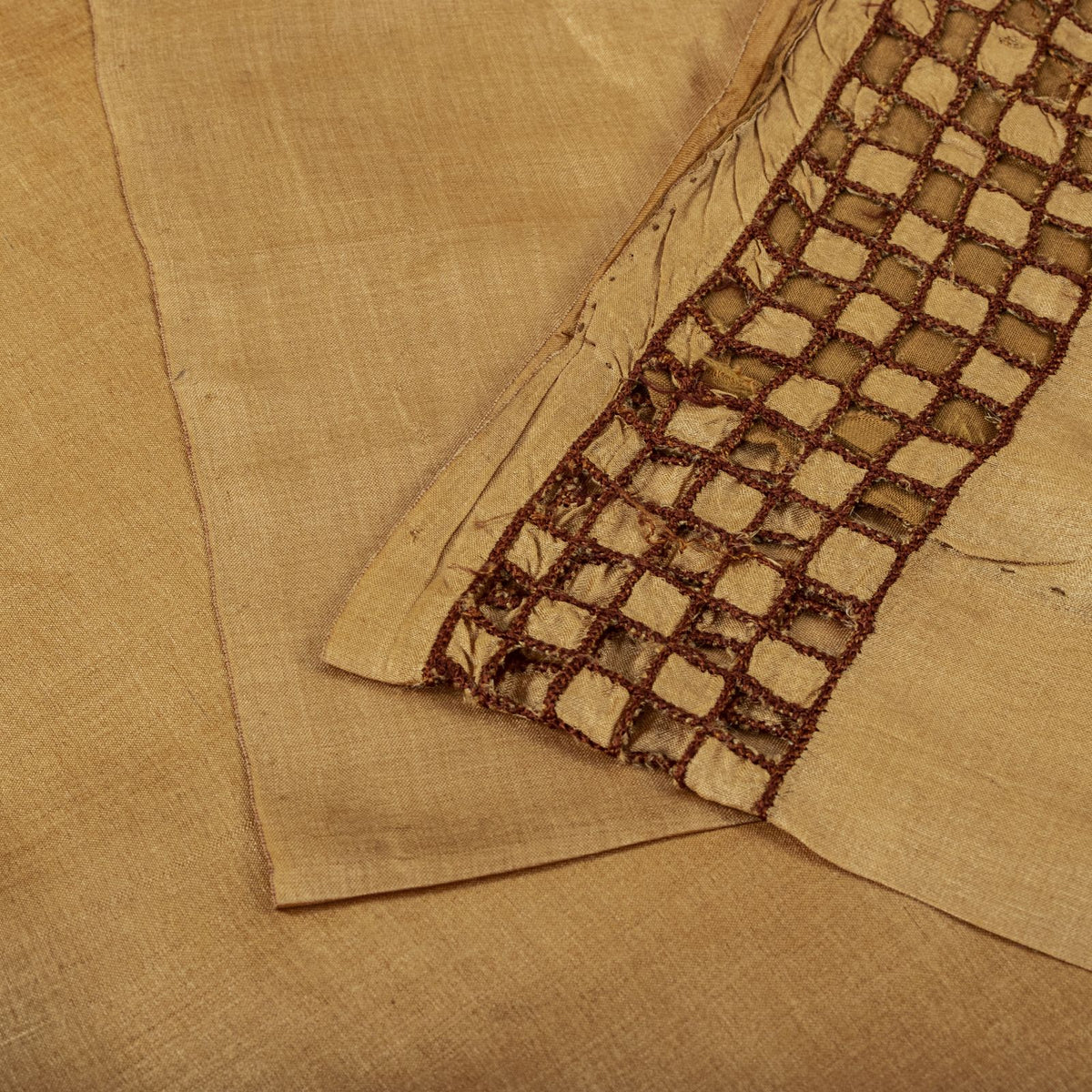 Sanskriti Vintage Hand Embroidered 100% Pure Silk Saree Beige Sari Craft Fabric