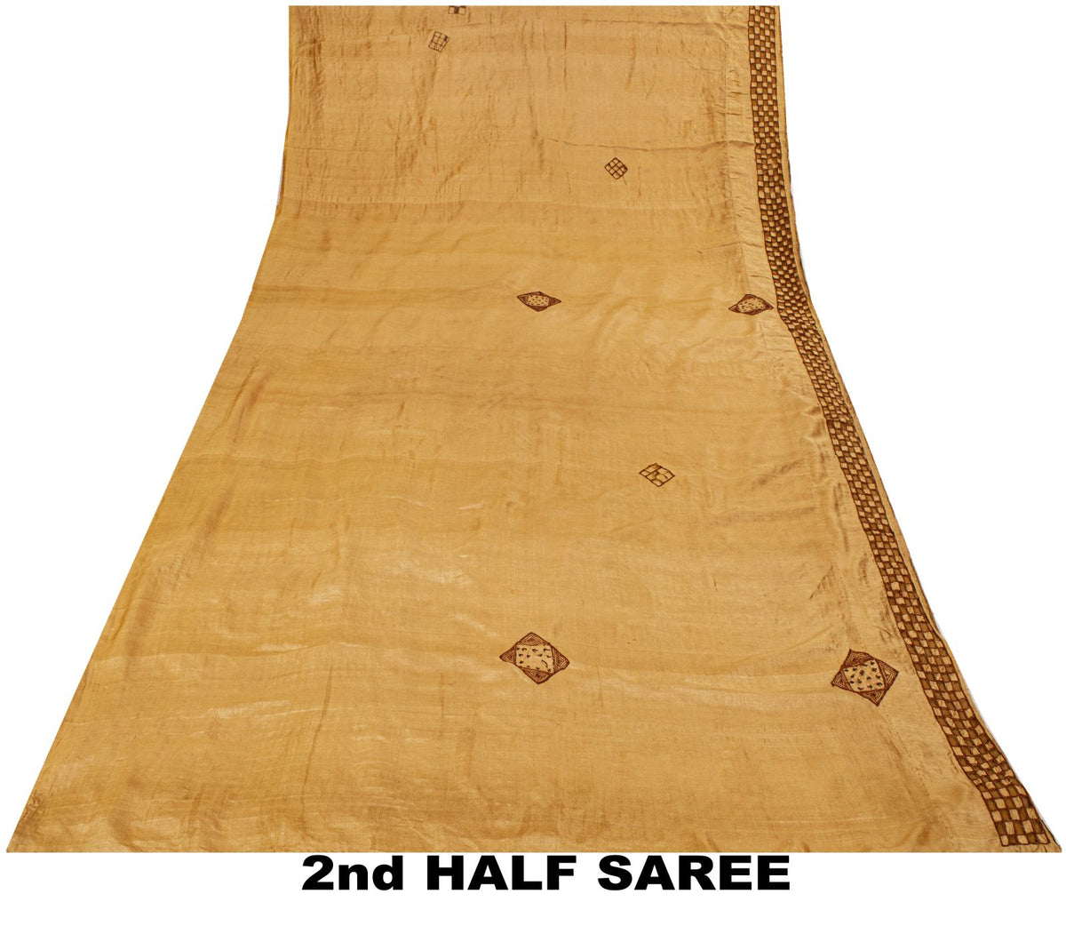 Sanskriti Vintage Hand Embroidered 100% Pure Silk Saree Beige Sari Craft Fabric