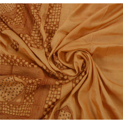 Sanskriti Vintage Brown Sarees 100% Pure Silk Hand Embroidered Craft Fabric Sari