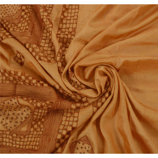 Sanskriti Vintage Brown Sarees 100% Pure Silk Hand Embroidered Craft Fabric Sari