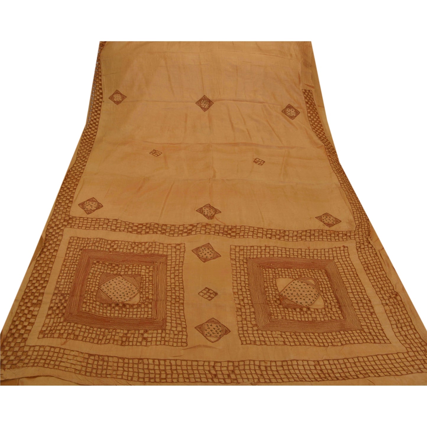 Sanskriti Vintage Brown Sarees 100% Pure Silk Hand Embroidered Craft Fabric Sari