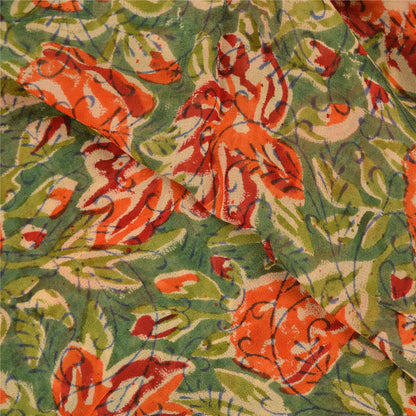 Sanskriti Vintage Sari Blend Georgette Sarees Embroidered Green 5yd Craft Fabric For Crafting, Upcycling, or Even Wearing, DIY Projects