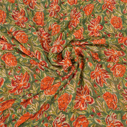 Sanskriti Vintage Sari Blend Georgette Sarees Embroidered Green 5yd Craft Fabric For Crafting, Upcycling, or Even Wearing, DIY Projects