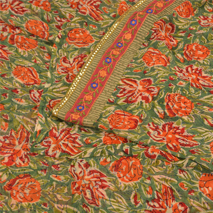 Sanskriti Vintage Sari Blend Georgette Sarees Embroidered Green 5yd Craft Fabric For Crafting, Upcycling, or Even Wearing, DIY Projects