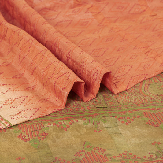 Sanskriti Vintage Peach Sarees Pure Silk Block Printed Premium Sari 5+YD Fabric