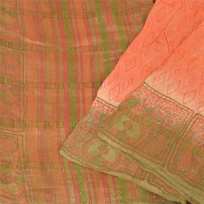 Sanskriti Vintage Peach Sarees Pure Silk Block Printed Premium Sari 5+YD Fabric