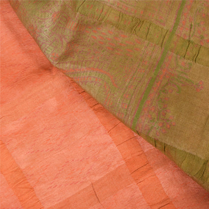 Sanskriti Vintage Peach Sarees Pure Silk Block Printed Premium Sari 5+YD Fabric