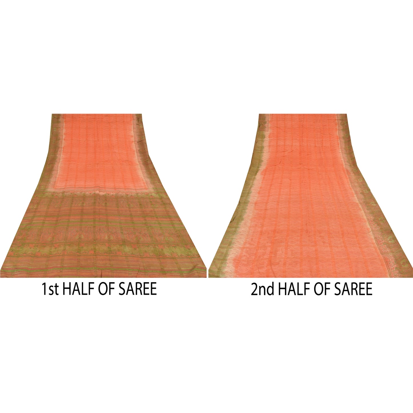 Sanskriti Vintage Peach Sarees Pure Silk Block Printed Premium Sari 5+YD Fabric