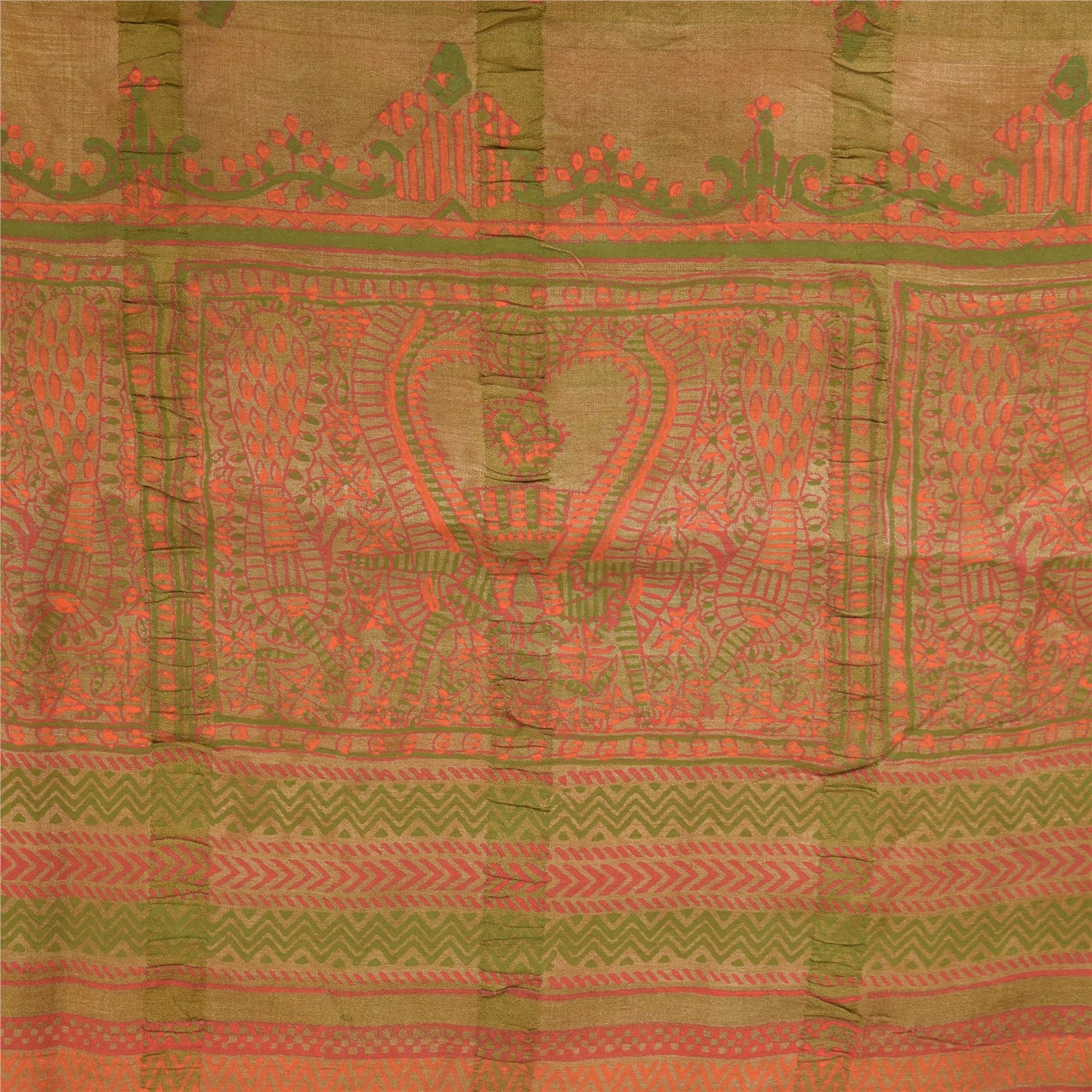 Sanskriti Vintage Peach Sarees Pure Silk Block Printed Premium Sari 5+YD Fabric