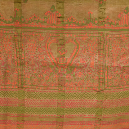 Sanskriti Vintage Peach Sarees Pure Silk Block Printed Premium Sari 5+YD Fabric