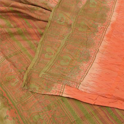 Sanskriti Vintage Peach Sarees Pure Silk Block Printed Premium Sari 5+YD Fabric