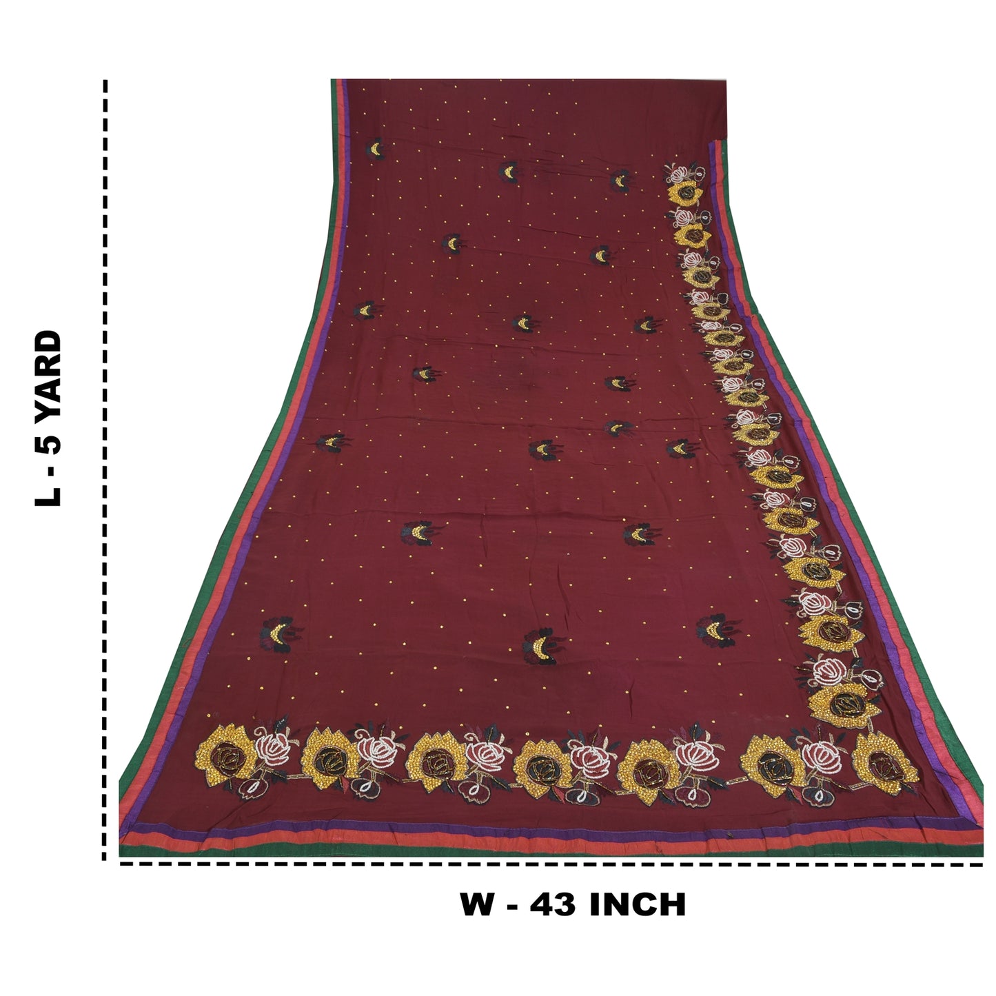 Sanskriti Vintage Sari 100% Pure Georgette Silk Purple Hand beaded Rhinestone Crafters, Upcyclers, Indian Eco-Friendly 5Yd Craft Fabric