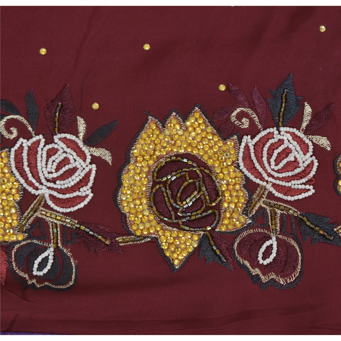 Sanskriti Vintage Sari 100% Pure Georgette Silk Purple Hand beaded Rhinestone Crafters, Upcyclers, Indian Eco-Friendly 5Yd Craft Fabric